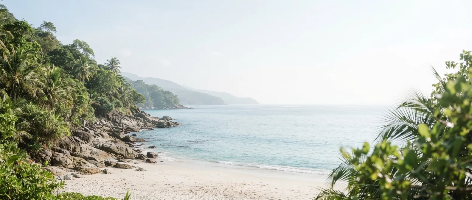 Blick auf einen türkisfarbenen Strand mit Palmen – individuelle Traumreisen von PS Reise Boutique